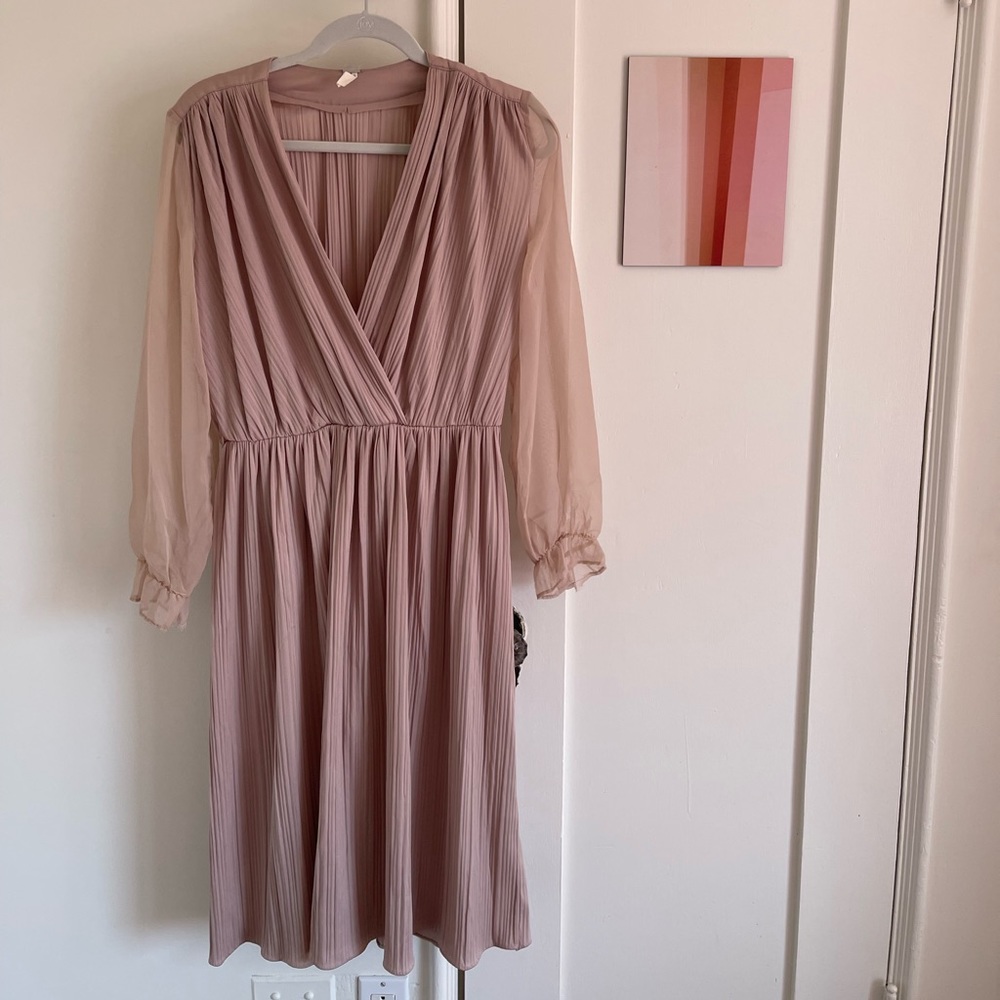 Vintage pleated cocktail dress with sheer sleeves